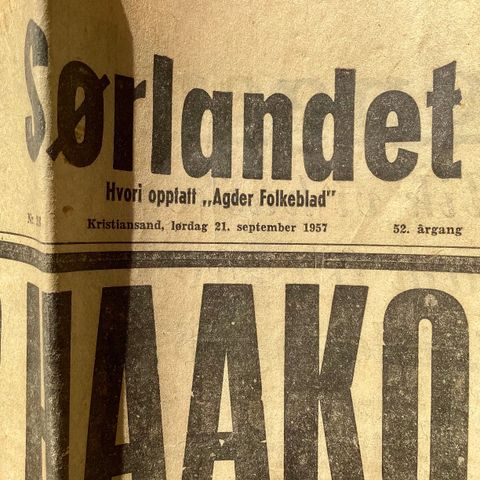 Sørlandet avis 21. september 1957: Kong Haakon Død