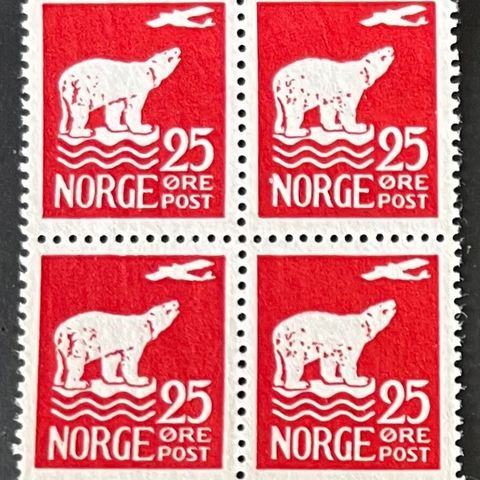 Norge 4-blokker postfrisk, nk 136 **, 25 øre Polmerke 1925, vakker blokk