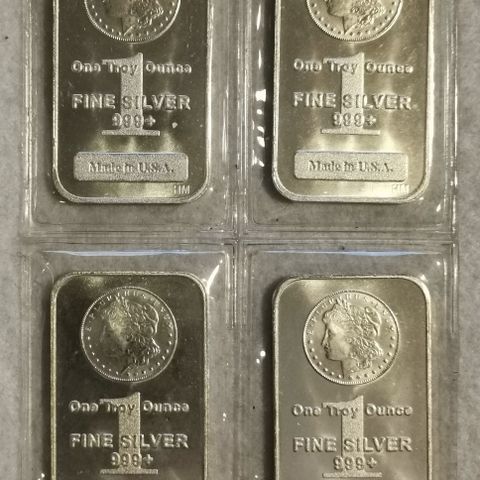 4 stk Morgan, Made in USA, 1 oz, 999 sølvbarrer.