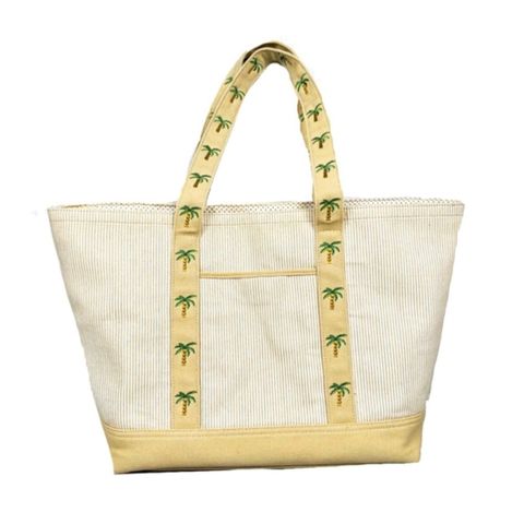 Braciano stor beige kanvas totebag med palmer