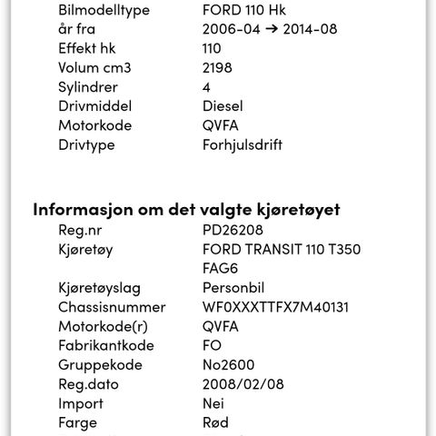 Komplett motor til ford transit  2,2liter