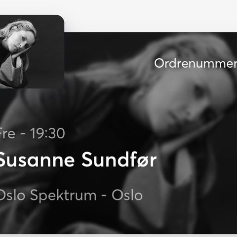 2 billetter til Susanne Sundfør i Oslo Spektrum, fredag 6. sept