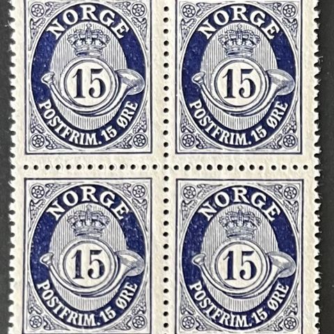 Norge 4-blokker postfrisk, nk 121 **, 15 øre posthorn 1920, flott blokk