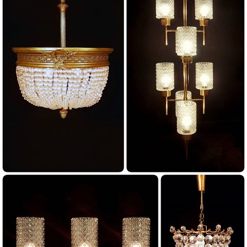 Gammel, fransk lysekrone, prismelampe, retro taklampe, vegglampe