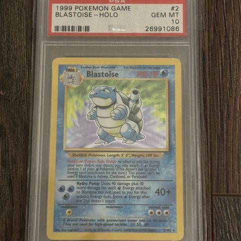 Blastoise PSA 10 Unlimited Base Set - Pokemon Kort