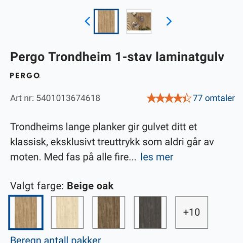 Åpnet pakke Pergo Trondheim laminat Beige oak