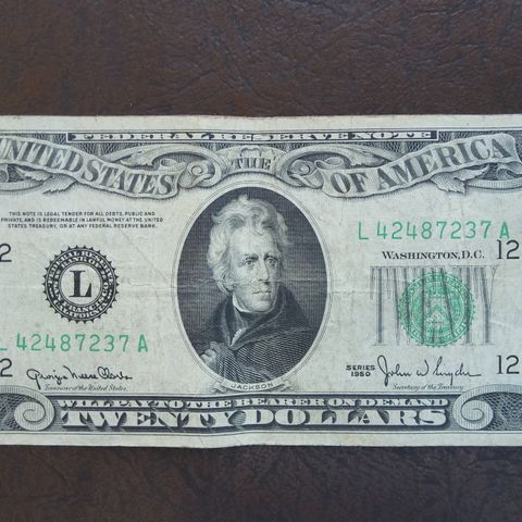 20 Dollar seddel fra 1950 USA