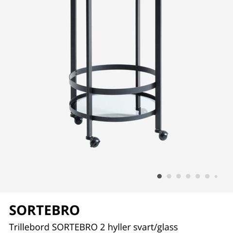 Trillebord SORTEBRO 2 hyller svart/glass