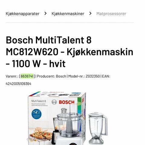 Bosch MultiTalent 8 MC812W620 - Kjøkkenmaskin - 1100 W - hvit