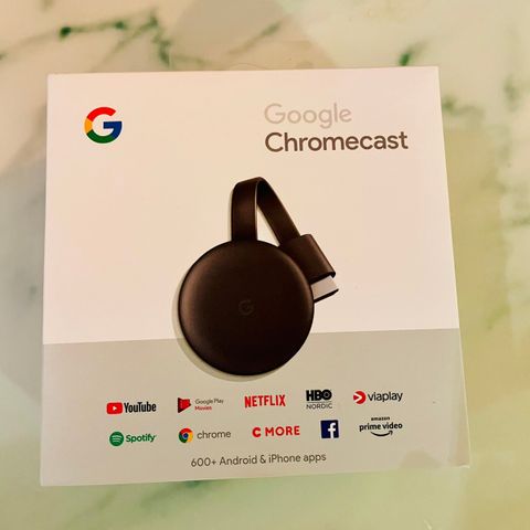 Uåpnet Google Chromecast i esken med plast på