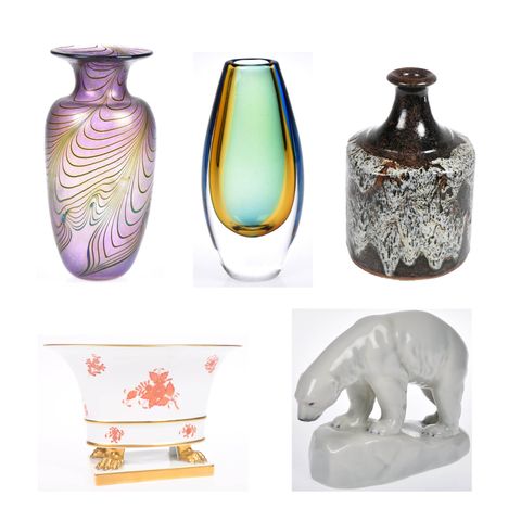 Glass, porselen og keramikk fra Kosta Boda, Porsgrund, Egersund Fayance m.m.