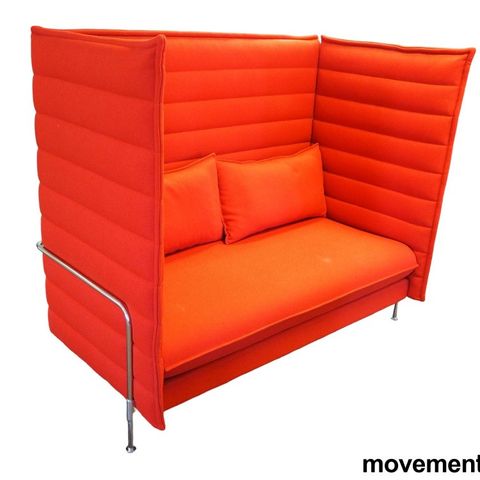 2 stk Vitra Alcove alkovesofa, 2-seter i rødt ullstoff / krom, 162cm bredde, pen