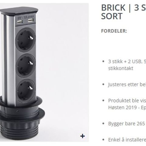 Brick 3 stikk og 2 USB el-søyle sort