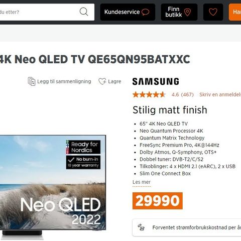 Utstillingsvare Samsung 65" 4K Neo QLED TV QE65QN95BATXXC