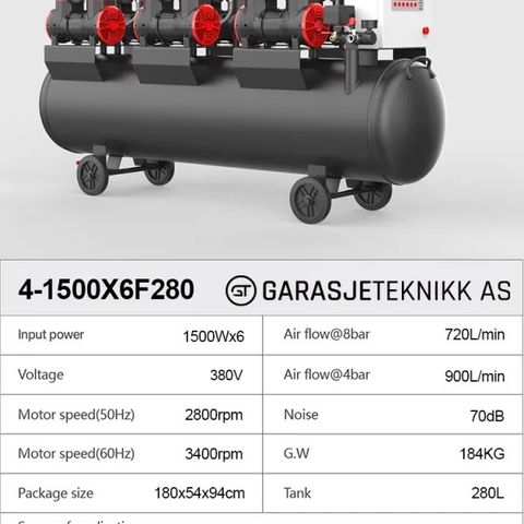 FlexAir Oljefri 280 - 61500 Silent Pro kompressor / Stor Kompressor