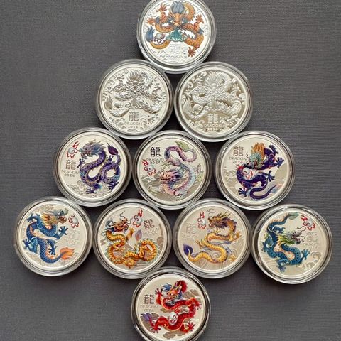 11 mynter! - Dragens år - Lunar III Year of the Dragon - 1/2 oz sølv