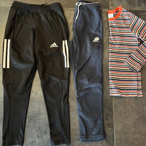 Bruksklær gutt str 7-8 år. Adidas joggebukse, Didriksons fleecebukse, Polarn