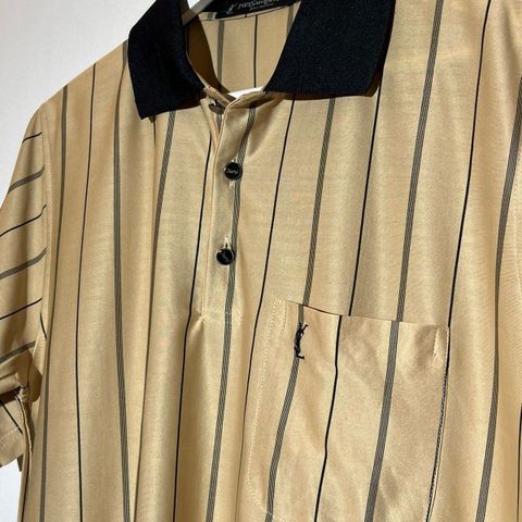 Vintage Yves Saint Laurent Silk Polo Tan & Cream Polo Shirt