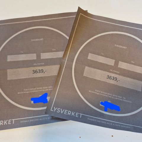 2 gavekort til restaurant Lysverket