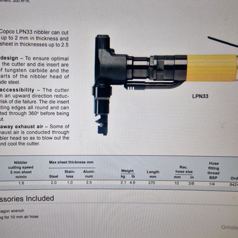 Atlas Copco Pneumatisk LPN 33 nibbler/ platetygger