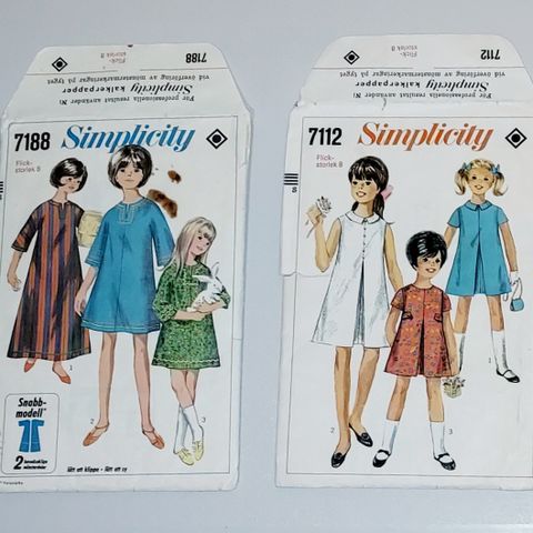 2 MØNSTER FRA SIMPLICITY 1967.TIL BARN OG FLICKOR.NR.7188 og NR.7112.