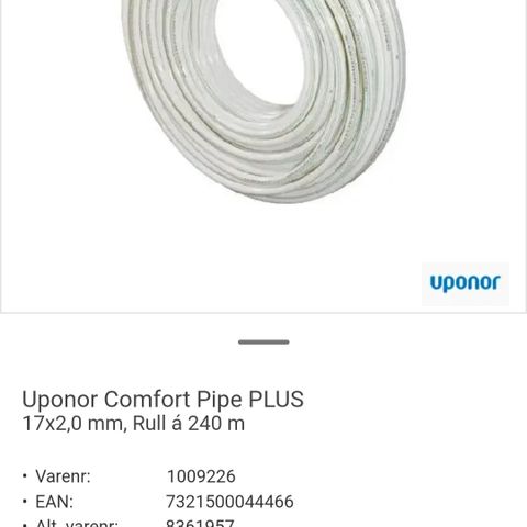 Uponor comfort pipe plus 17x2,0 mm varmerør