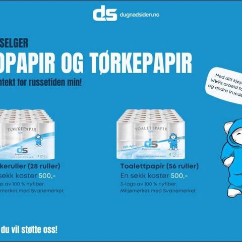 Dugnads toalettpapir og tørkepapir