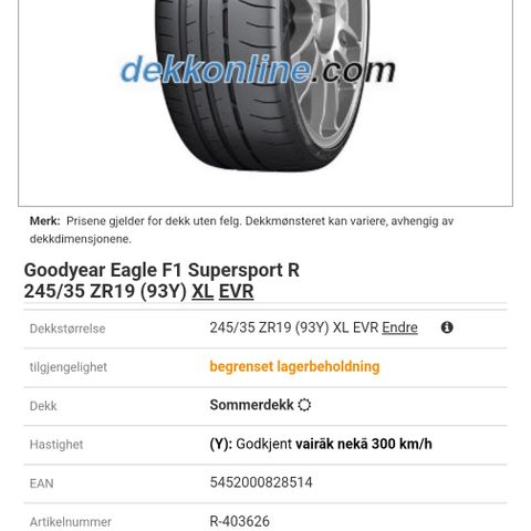 Nye Goodyear Supersport R  (cup 2) 245 35 19