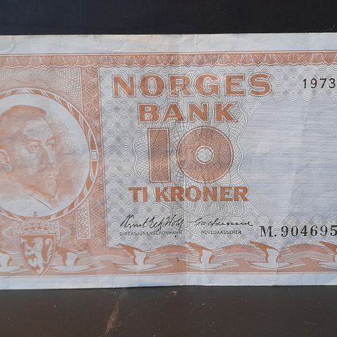 1973 NORSK 10 KRONERS SEDDEL