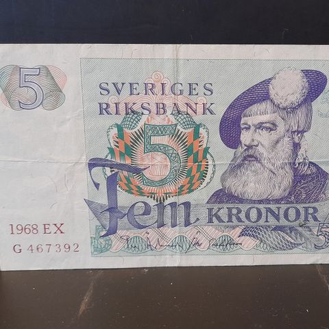 1968 SVENSK 5 KRONERS SEDDEL