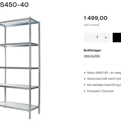 Raaco lagerhylle S450-40 (3,6m tilsvarende 4stk)