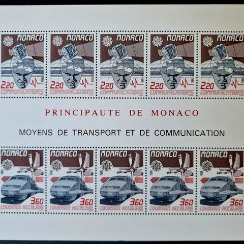 Monaco 1988 Romfart Tog Fly 10 frimerker Suvenirark