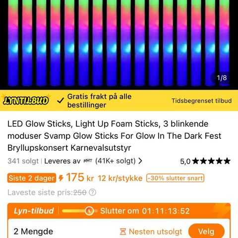 LED foamsticks med 3 ulike farger.