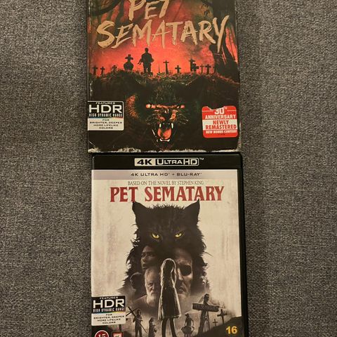 Pet Sematary (4K blu-ray) 2 filmer! skrekk horror film klassiker