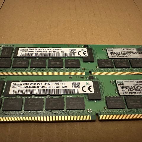 SK Hynix 32GB DDR4 2400T ECC Server/Workstation RAM - 36 stk tilgjengelig