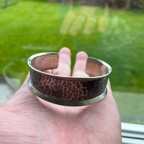 JERGEN JENSEN DENMARK PEWTER 974 HAMMERED CUFF BRACELET.