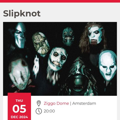 2 stk billetter til Slipknot konsert i Amsterdam 05.12.2024