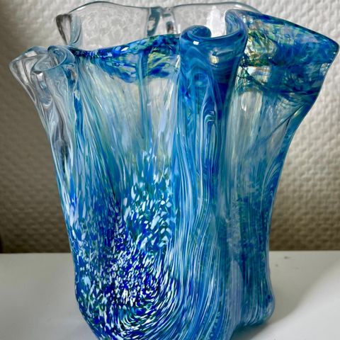 Blå glassvase kunstglass