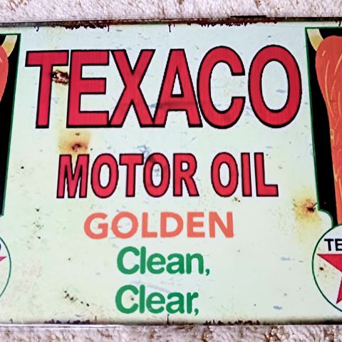 VINTAGE RETRO TEXACO SKILT SELGES 20 X 30 CM.