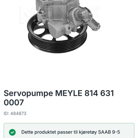 Ny Meyle servopumpe til Saab 9-5