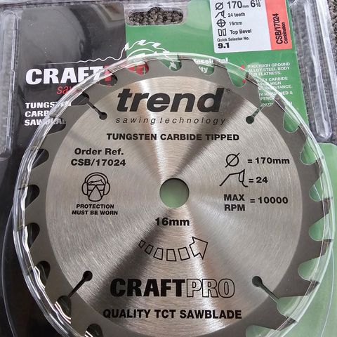 Sagblad for tre Trend,craftpro sawblades 170mm. 24teeth.16mm