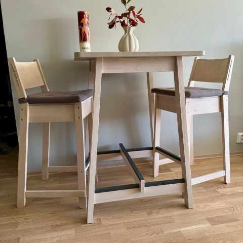 IKEA NORRAKER Bar Table with 2 Chairs in solid wood White Birch