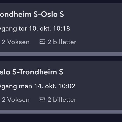 Togtur Trondheim S til Oslo S 10 okt- 14 okt