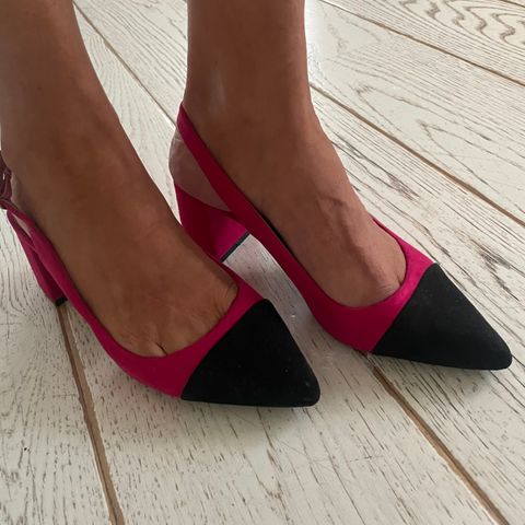 Lekre, semsket sko/pumps m/slingback, str 38