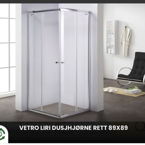 Vetro Liri Dusjhjørne Rett 90x90