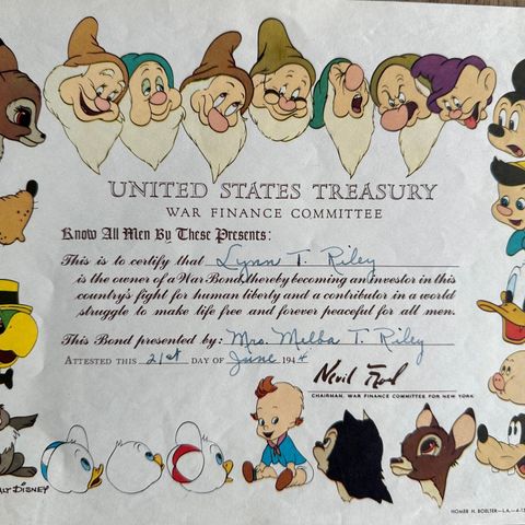 WALT  DISNEY  KRIGS OBLIGASJON - 1944 !