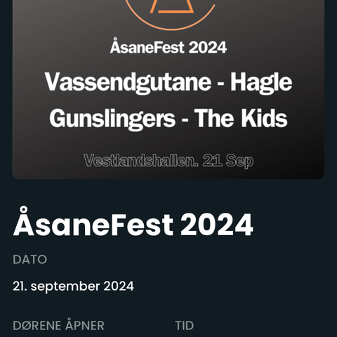 2 billetter til Åsanefest, 21. september!!