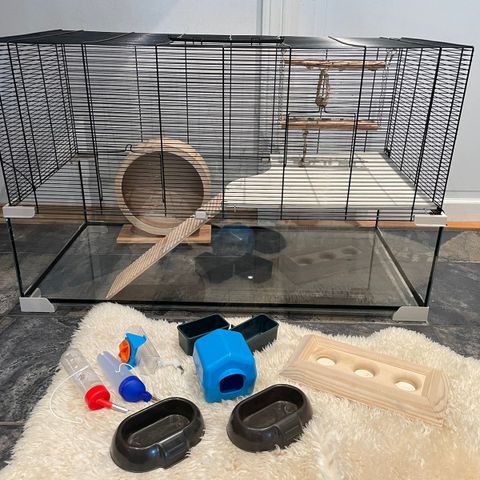 Stort hamsterbur (1 meter) med glassbunn