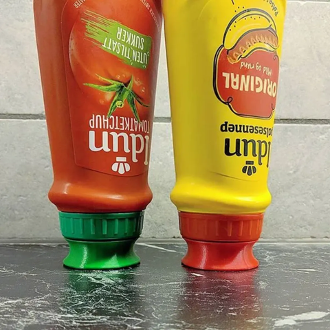 Praktisk lokk til Idun ketchup- og sennepsflasker