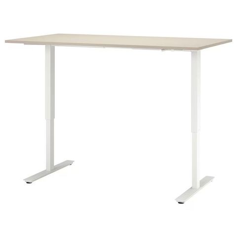 1x TROTTEN – Arbeidsbord sitte/stå, beige/hvit, 120x70 cm